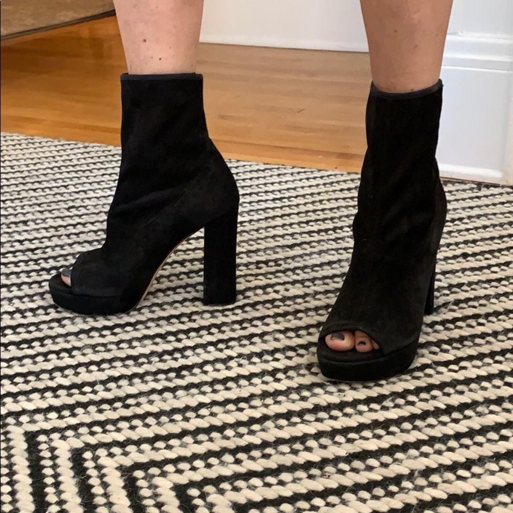 Stuart Weizman platform peep toe high heel booties